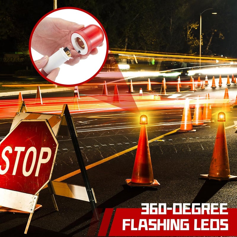 VIHOSE 4 Pcs LED Traffic Cone Lights Traffic Cone Flasher with 3 Flashing Modes Light Warning LED Light for Collapsible Cones Safety and Emergencies - Image 2